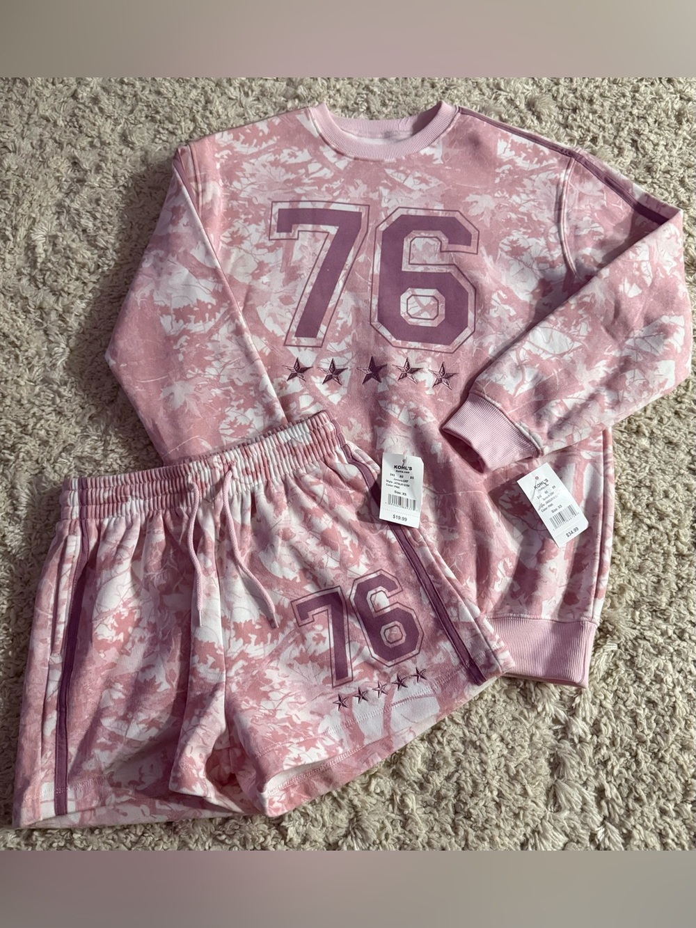 Hybrid Apparel Pink 76 Camouflage Sweatshirt & Matching Shorts size XS NWT